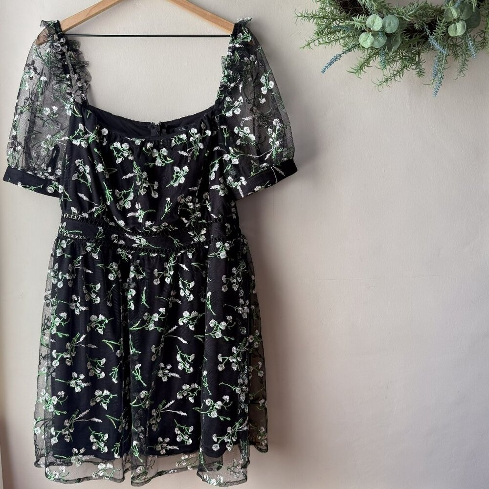 Lulus Radiant Love Black Embroidered Skater Dress